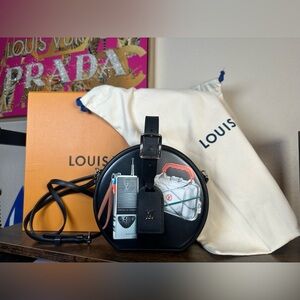 Authentic Louis Vuitton Petite Boite Chapeau Black Round Mini Bag Graphic Print